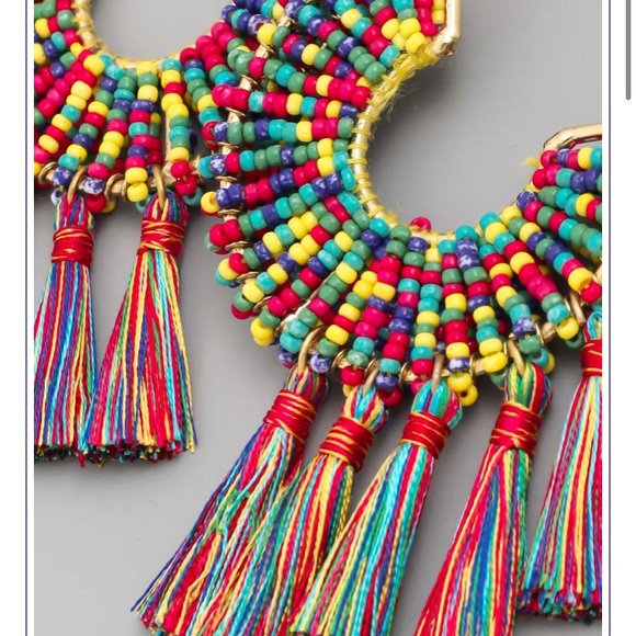 Multicolored Beaded Tassel Earrings - Picture 2 of 6